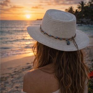 Stylish WhiteStraw Hat with Blue Accents